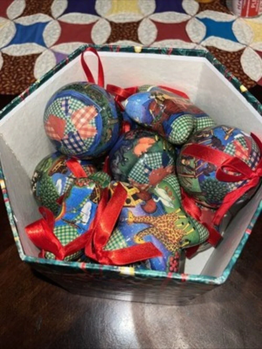 Noahs Ark Christmas Ornaments Decoupage in Original Box Set of 12 Vintage 1996